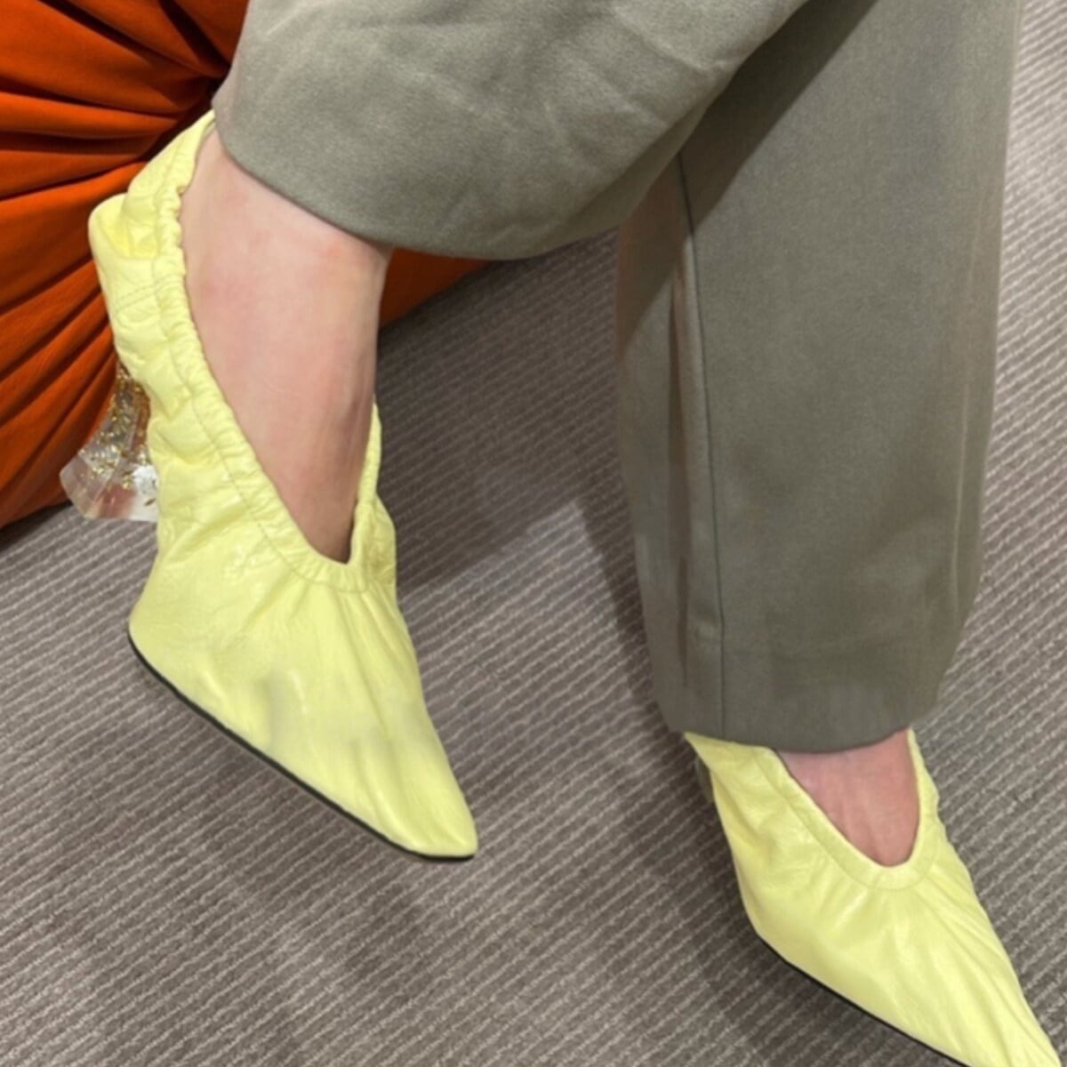 Square Toe Leather Crystal Heel French Pumps*S-235