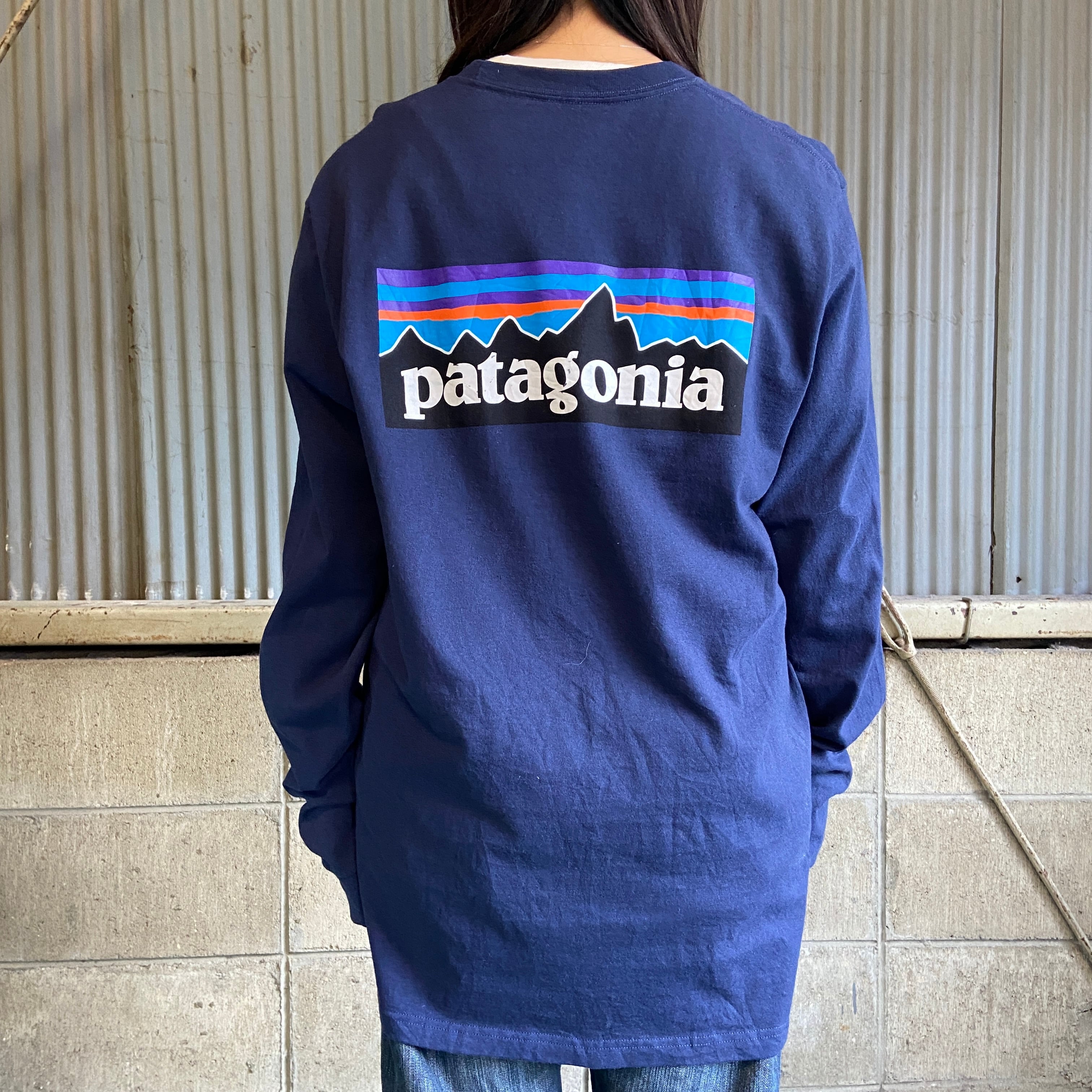 patagonia パタゴニア 胸ロゴ バックプリント ロングTシャツ ロンT メンズL 古着 ネイビー 紺  長袖Tシャツ【ロングTシャツ】【3anniv】 | cave 古着屋【公式】古着通販サイト