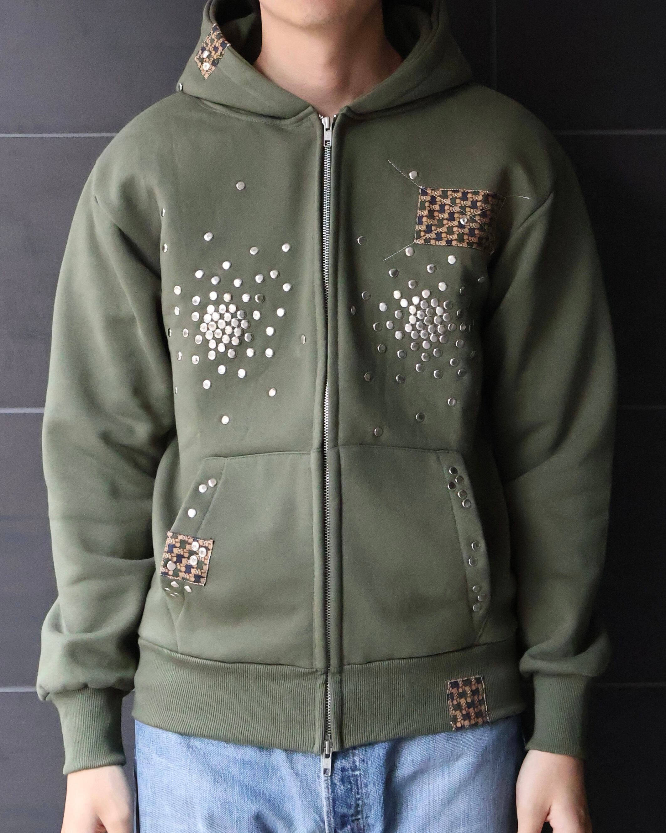 Hannah Creak】Studded Hoodie Double Zip Grey | blendmarket