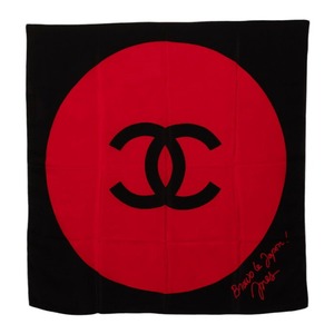 シャネル ココマーク スカーフ ブラック レッド シルク レディース CHANEL 【中古】