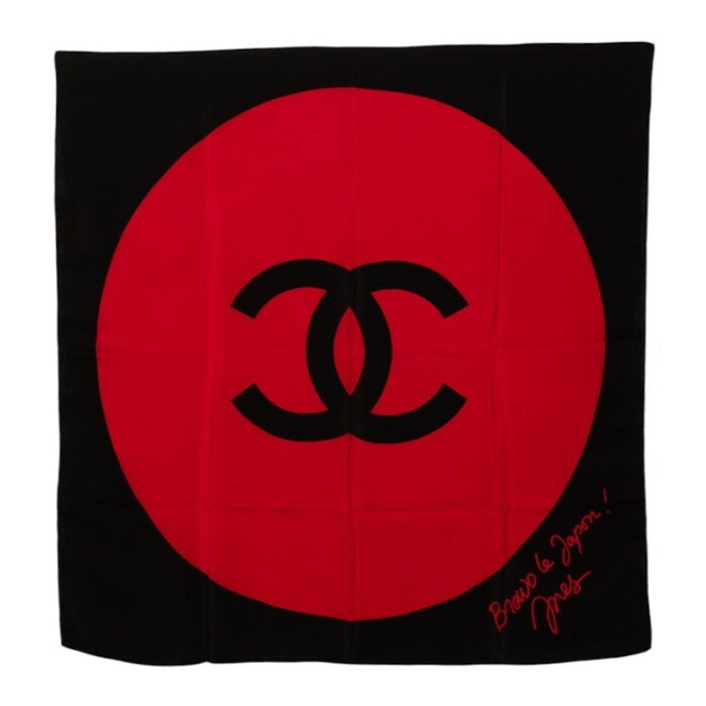 シャネル ココマーク スカーフ ブラック レッド シルク レディース CHANEL 【中古】