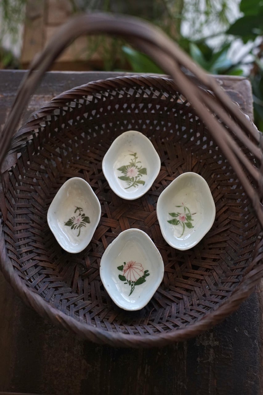 民国 粉彩 豆皿 花_C