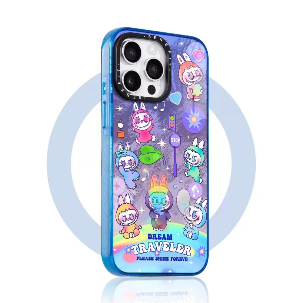 うっとりする紫にじみ柄♡ ラブブ 磁気ケース iPhone 17 Pro Max 用 高級感&可愛さ両立 ツヤツヤ クリスタルシールド アイス柄 カラフルフレーム 耐衝撃で長持ち