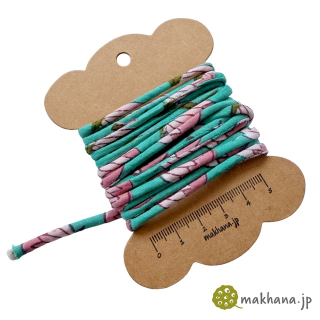 インド製 ハンドブロックプリント 丸紐 手芸用 3mm幅 2m G ※2本以上でご注文ください