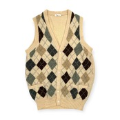 Papas パパス アーガイル 前開き ウール ニット ベスト サイズ L /ベージュ系/メンズ