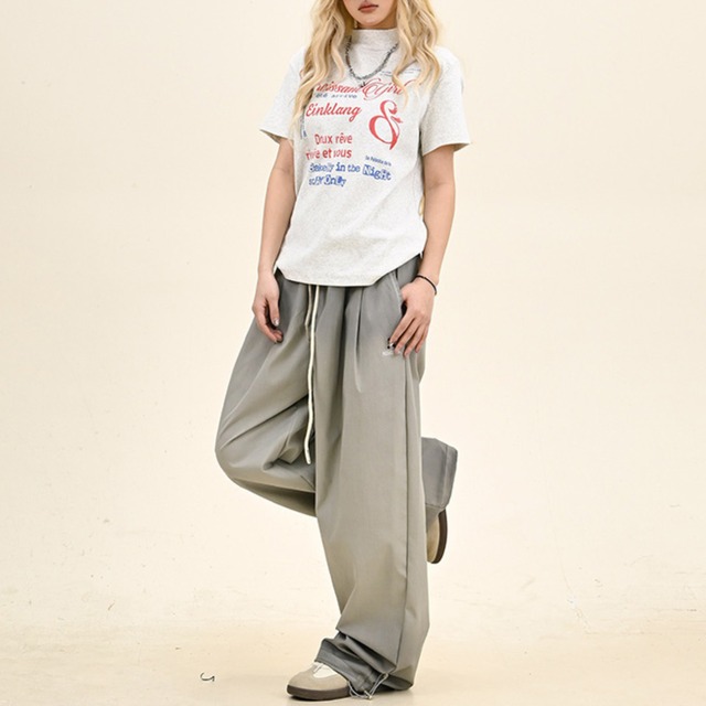 tucked drawstring wide leg pants　タックドローストリングワイドレッグパンツ　J0798