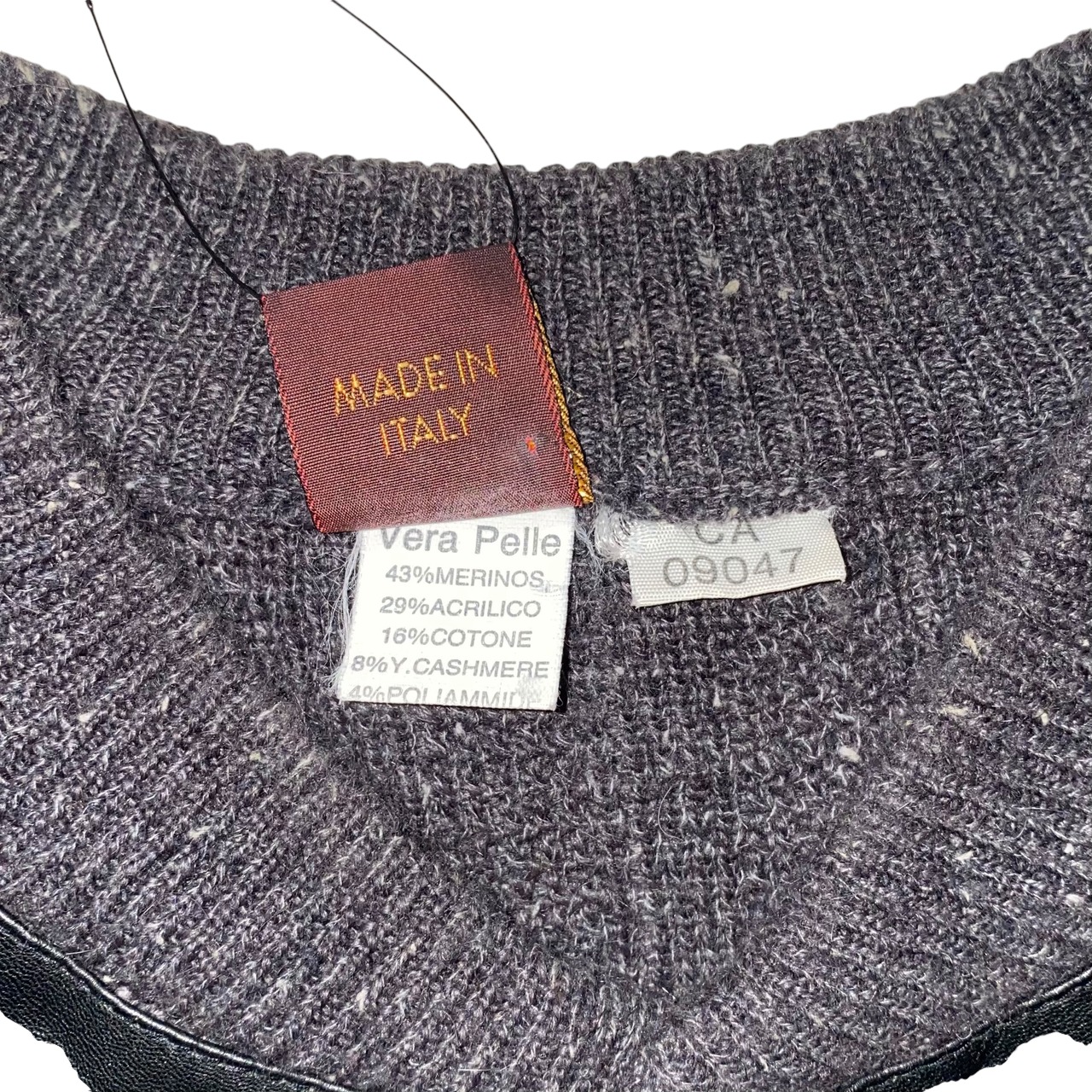 Made in Italy leather switching knit pullover