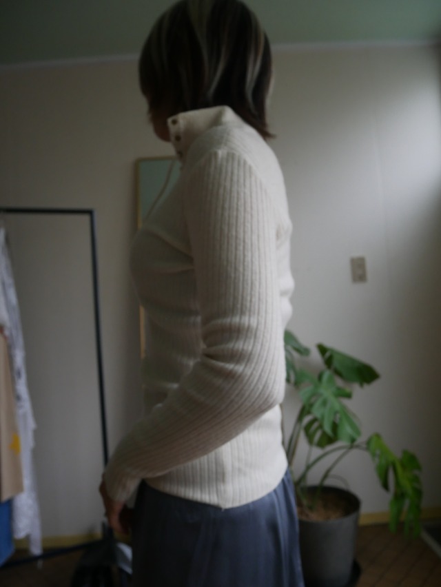70s-80s Lace-Up High Neck Rib Knit