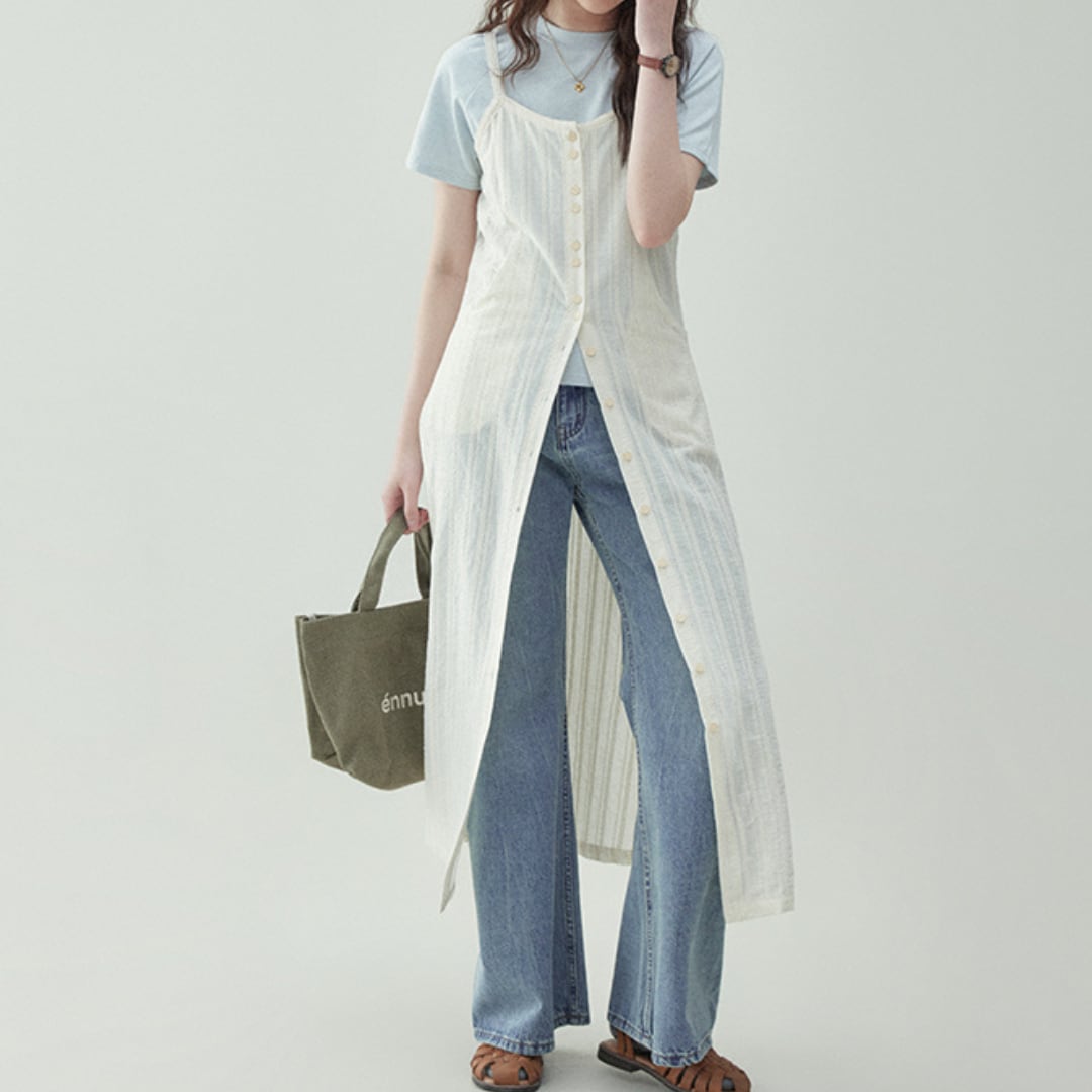 pure cotton dress with button suspender