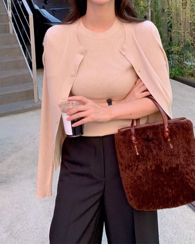 リブニットカーデ＆トップスセット　A25034