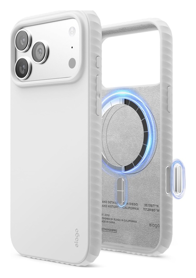 【elago】 iPhone 18 Pro Max iPhone 17 Pro Max 対応 ケース MagSafe 対応 シリコン 耐衝撃 指紋防止 カバー マグセーフ スマホケース [ iPhone18ProMax iPhone17 プロマックス 対応 ] Magnetic Ridge Silicone Case ホワイト