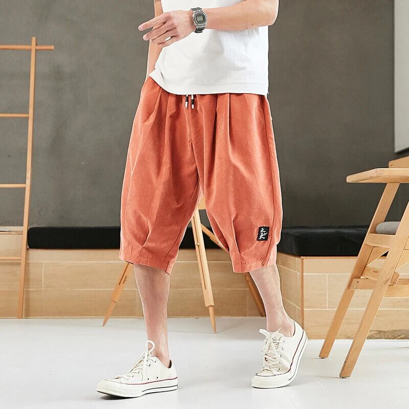 プラスサイズ夏ハーレムパンツ男性ショートジョガー中国風ふくらはぎ丈