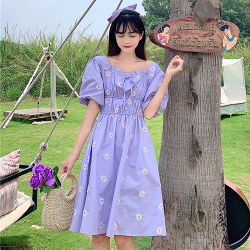 ✞ サマー花柄刺繍スリーブストレッチウエストすっきり☆着痩せ♬カワイイ♥大人女子☆ エラスティック 伸縮 大人ガーリー スウィート キュート カジュアル 夏物 フラワーデザイン スクウェア ✞ゴスロリ SM ミリ 甘ロリ クラロリ 和ロリ エレガント 黒ロリ 姫ロリ 華ロリ BB-BB1064333