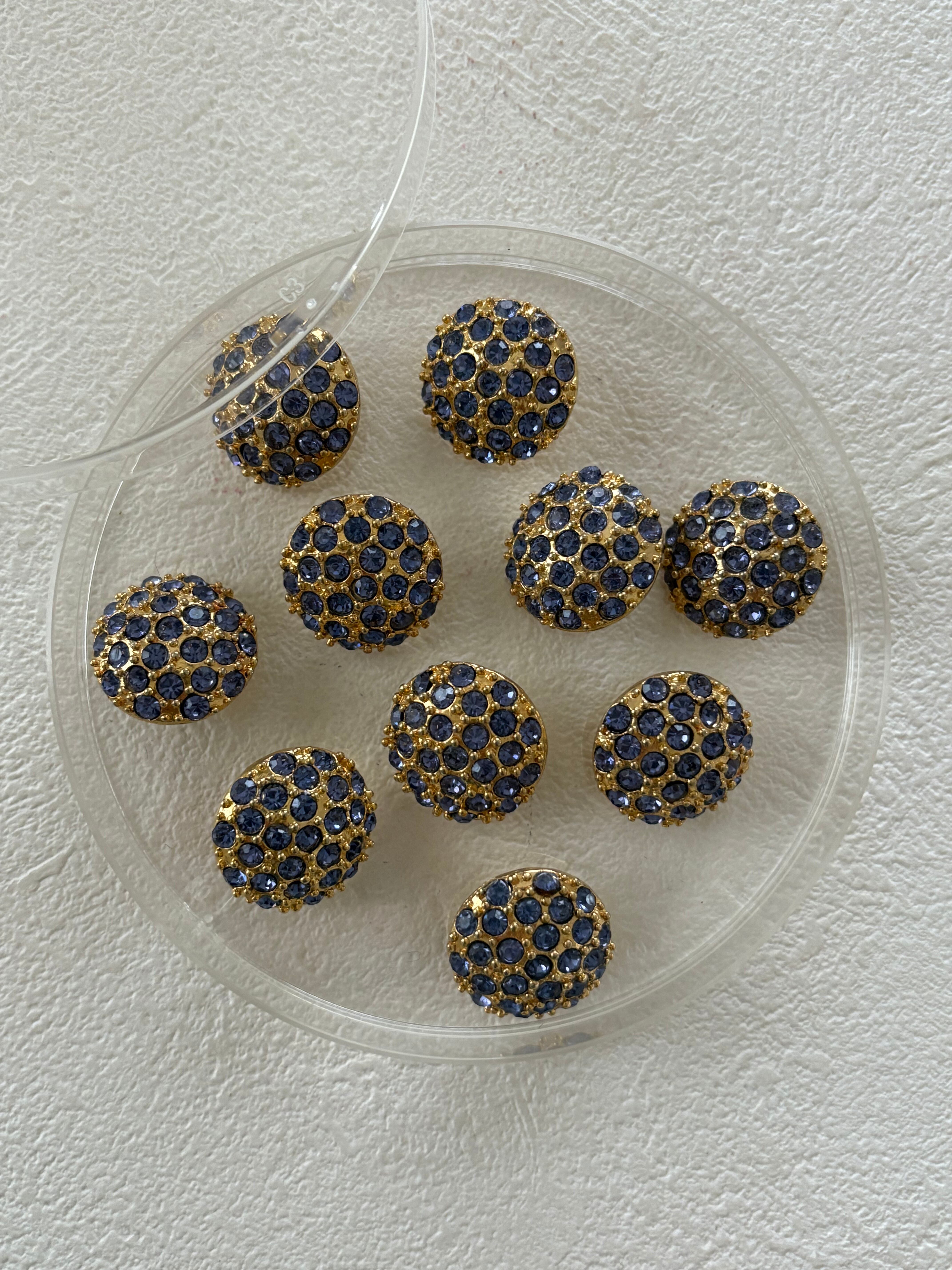 輸入デザインボタン ラインストーン タンザナイトカラー 17mm ドーム型 メタルボタン アクセサリーパーツ デコレーション材