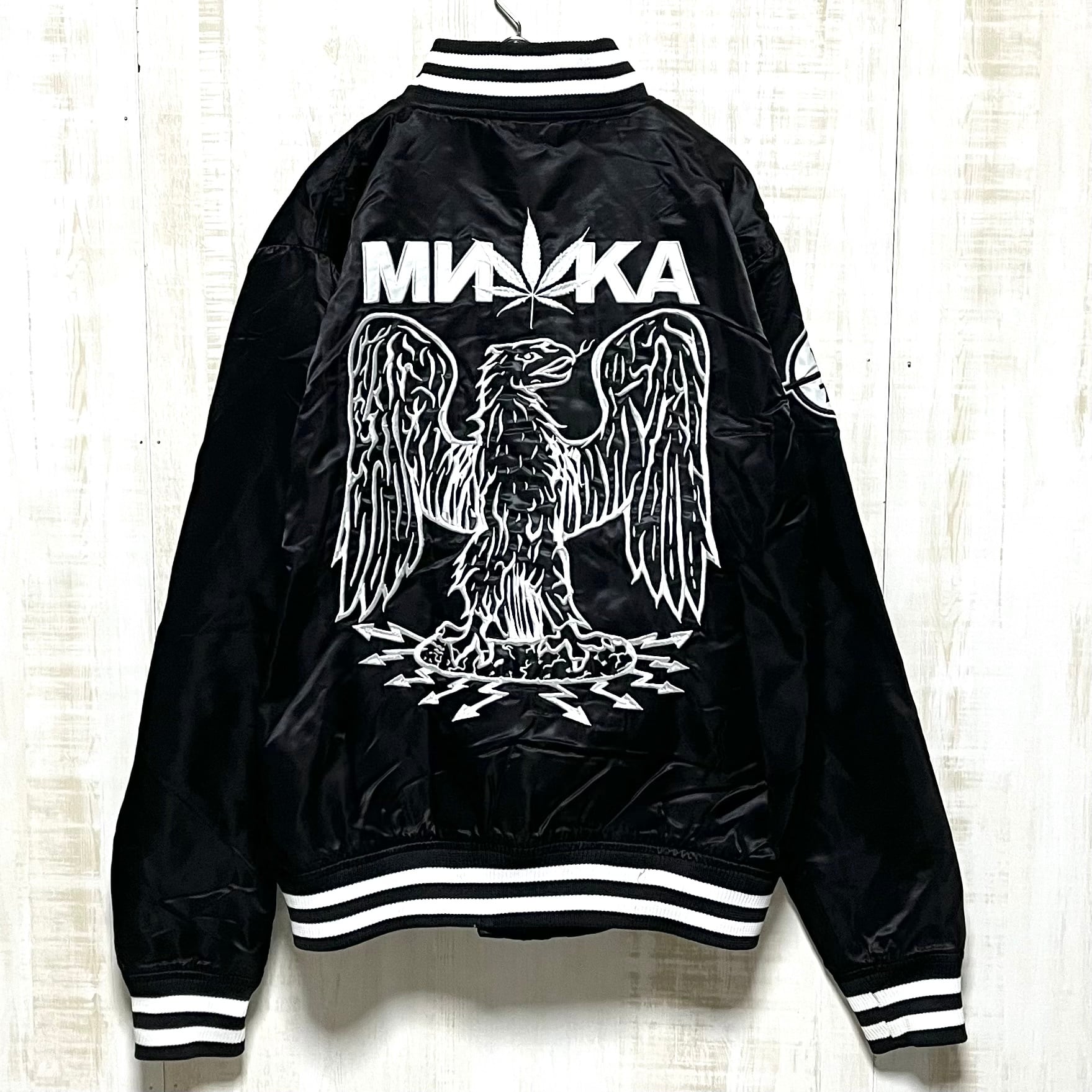 size M】MISHKA ミシカ 刺繍 イーグル スタジャン ナイロンジャケット ...