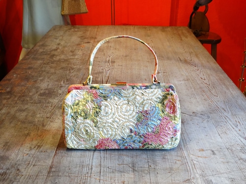 60s USA Vintage flower × gold embroidery handbag