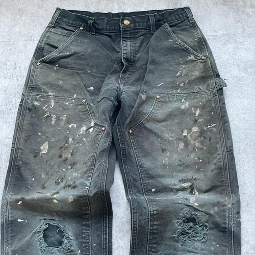 00s ブラック ダブルニー Carhartt B01 BLK 32×34 詳細写真4