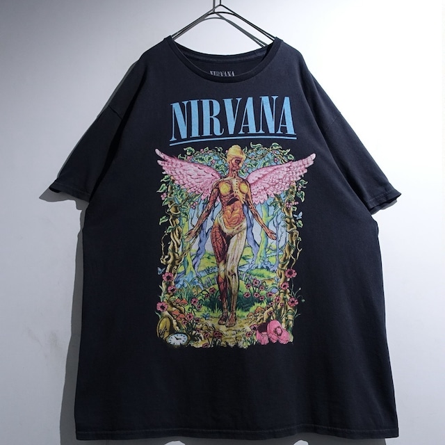 "NIRVANA" Black In Utero Angel Graphic Print Band T- Shirt