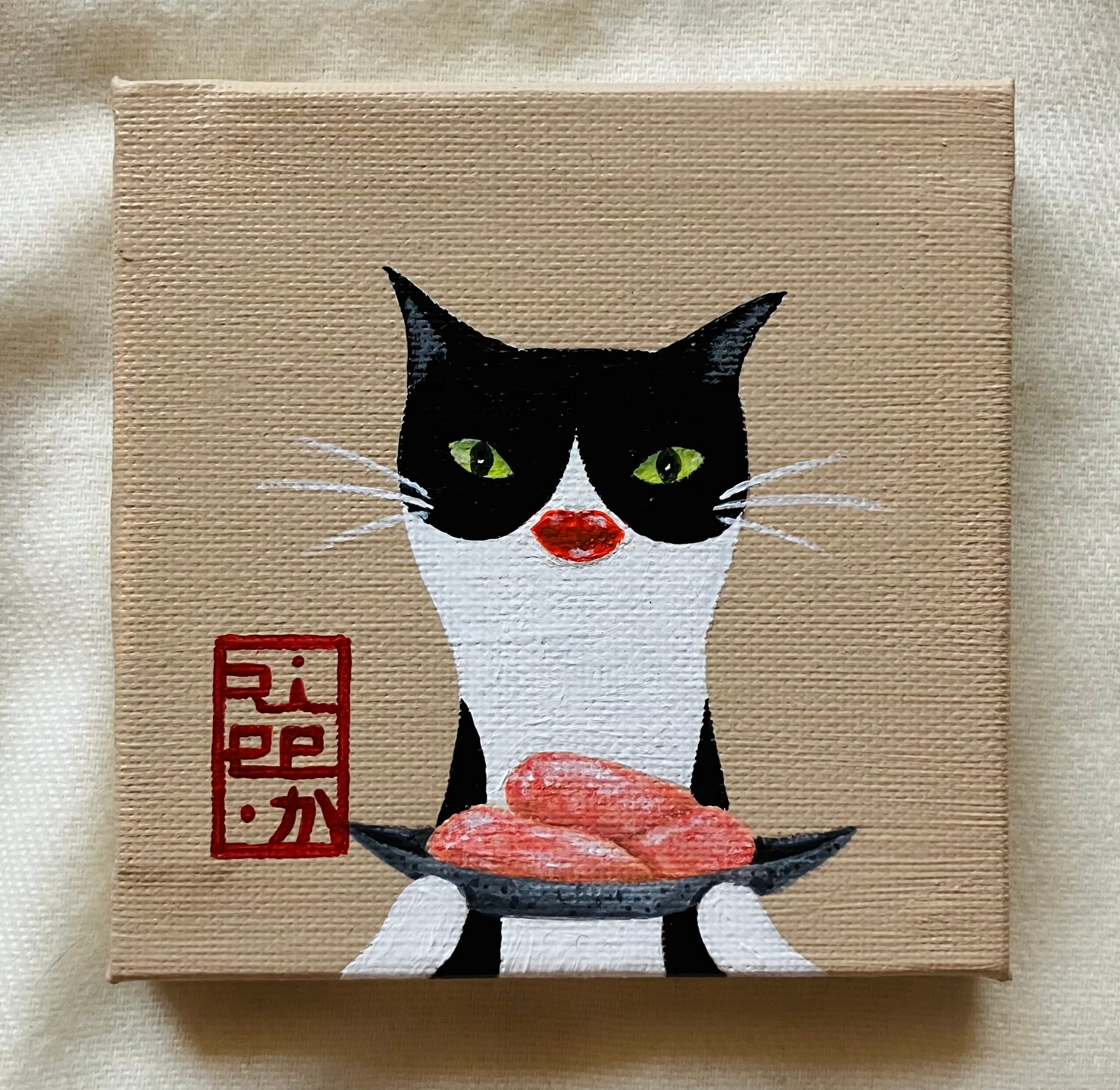 お月様色の瞳 ／ 原画 キャンバス 絵 絵画 アート イラスト 猫 黒猫
