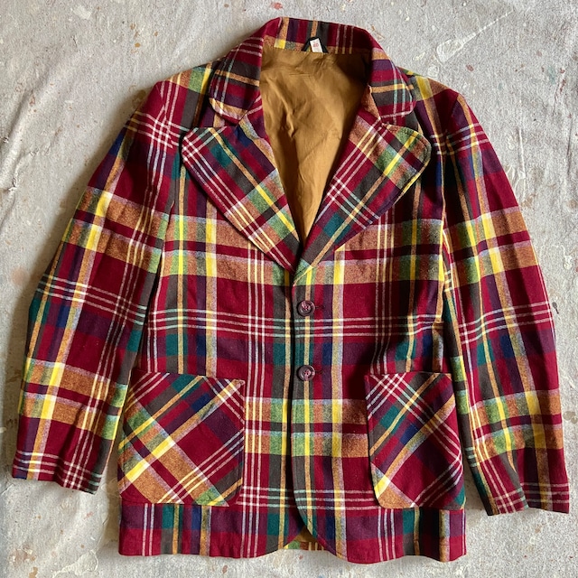 1970s  Retro Check Tailored Jacket  L位  F998