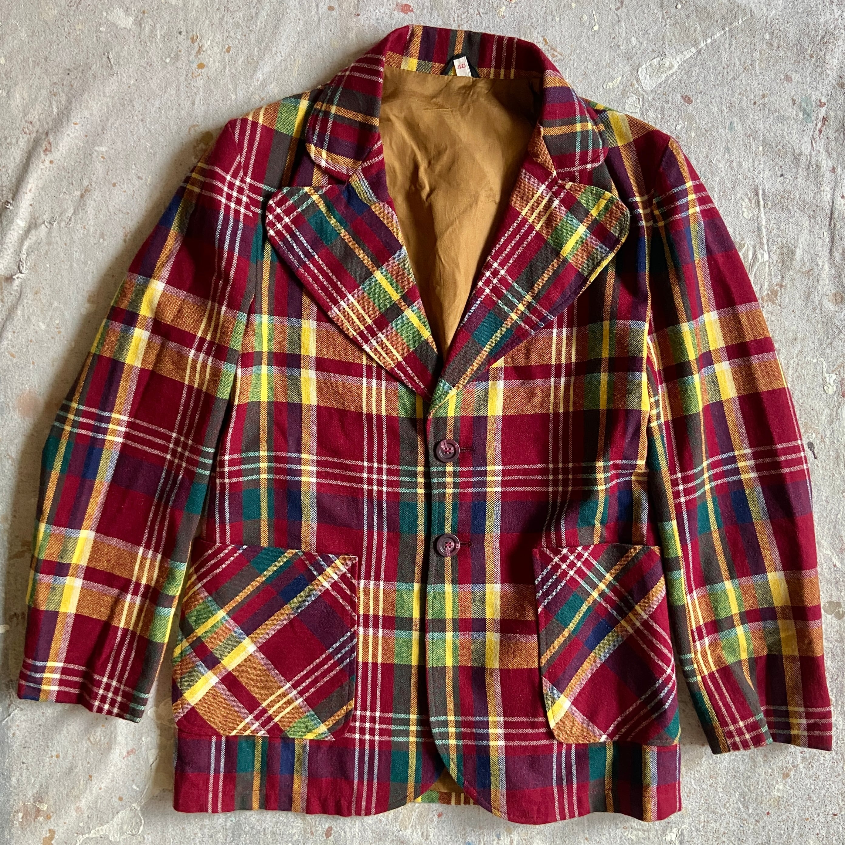 1970s  Retro Check Tailored Jacket  L位  F998