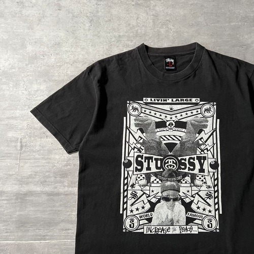 STUSSY / 00's dinosaur design T-shirt size L