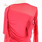 社交ダンス 衣装 ツーピース ピンク系 チャコットロイヤルダンス Chacott ROYAL DANCE 無地 シンプル 伸縮 ストレッチ ドレープ メッシュ 上品 タイト 練習 レッスン パーティー 長袖 鮮やか かわいい セットアップ 上下セット