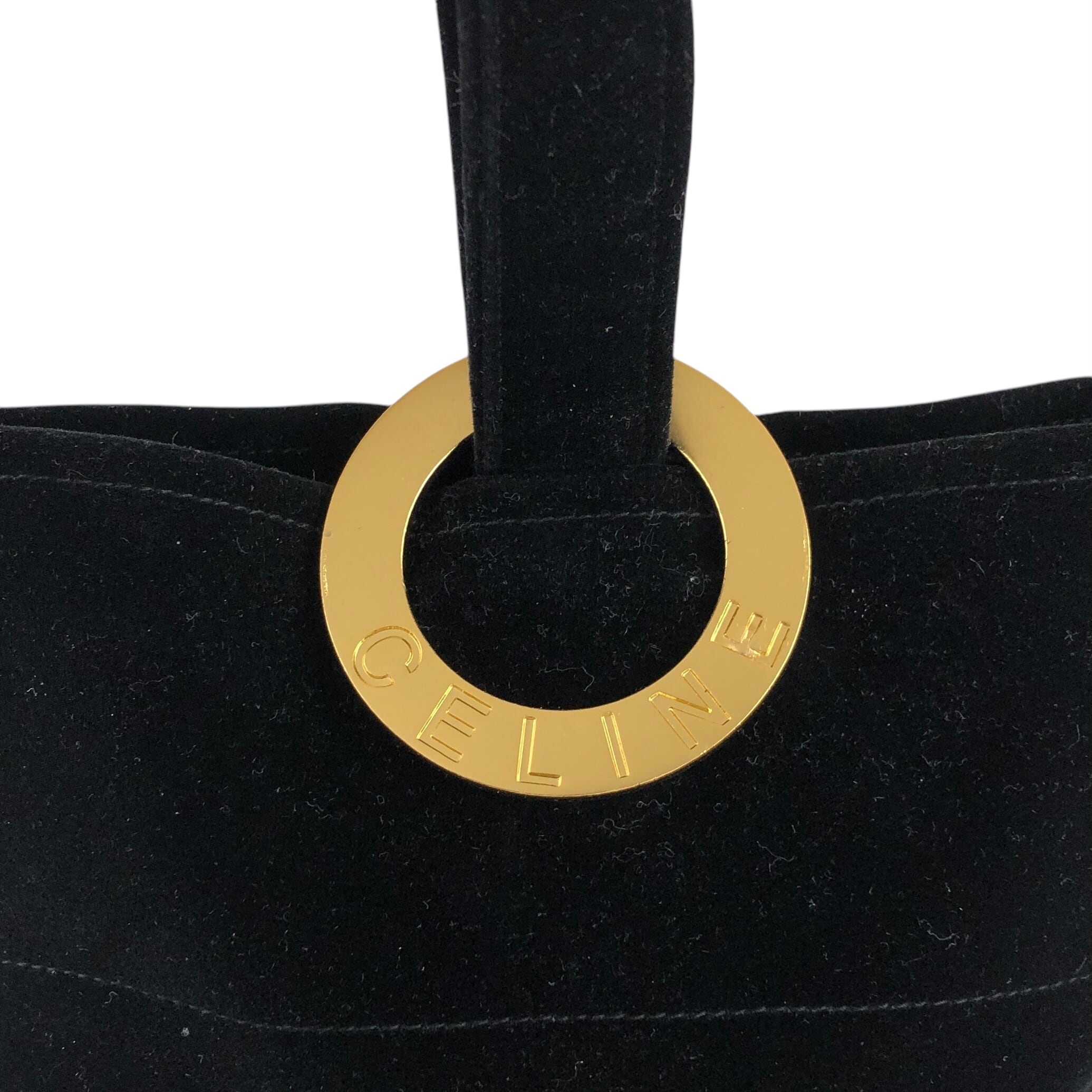 CELINE セリーヌ ハンドバッグ ブラック ロゴ サークル ベロア ワン