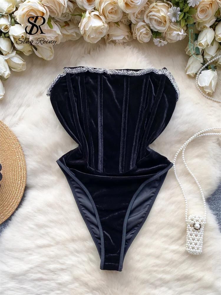 Sing補強-女性のストラップレスビーディングボディスーツ、セクシーなストリートウェア、ボディコンジャンプスーツ、アメリカのソリッドヴィンテージベルベットロンパース、y2kファッション_338