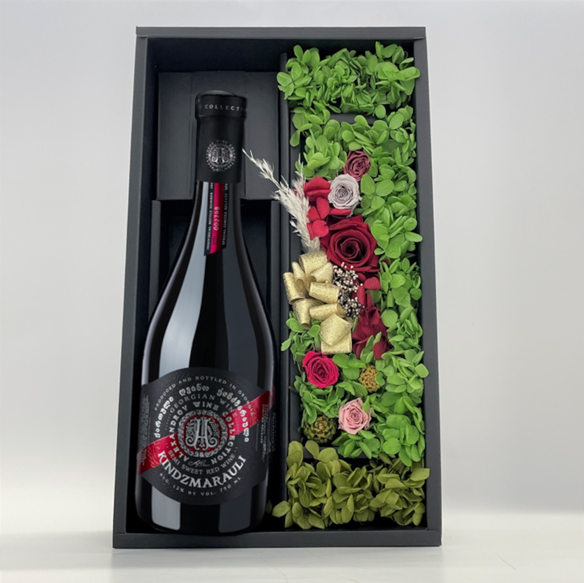 ギフト】甘口ジョージアワイン赤（KINDZMARAULI+プリザードフラワー