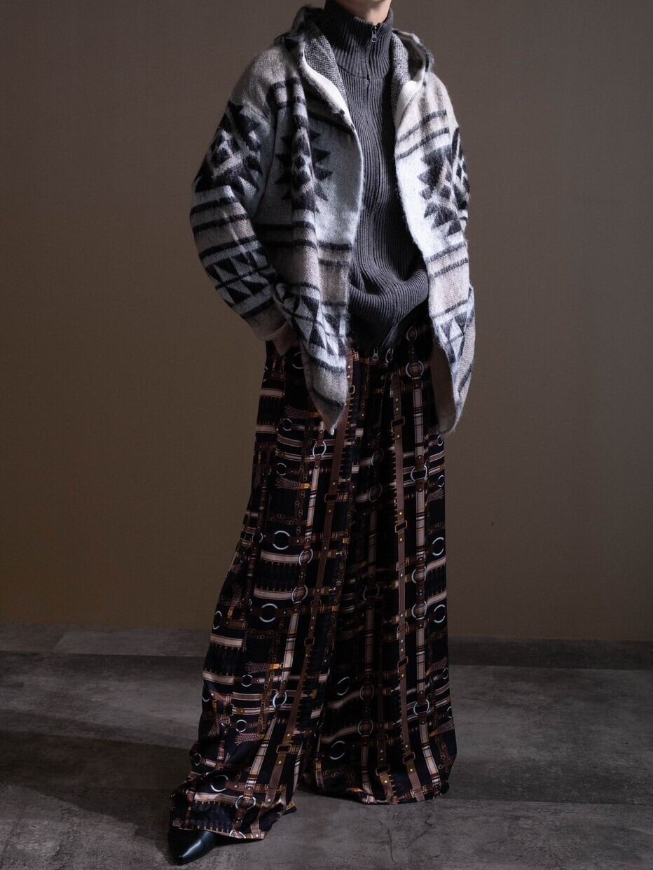 チェーンプリントワイドパンツ(ブラック) | IKITSUKE 