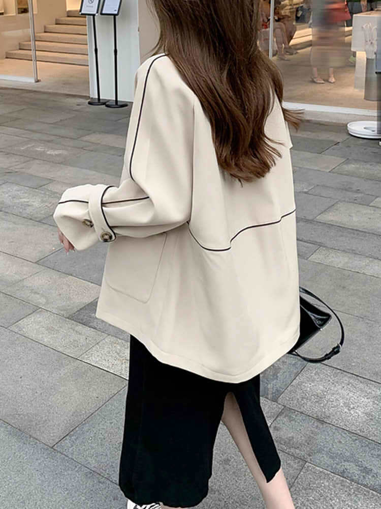 配色ラインオーバーサイズジャケット 大人カジュアル かっこいい クール テーラード ゆったり 大きいサイズ 韓国 Ch4916 可愛い大きいサイズ韓国レディースファッション通販 Chulachula チュラチュラ