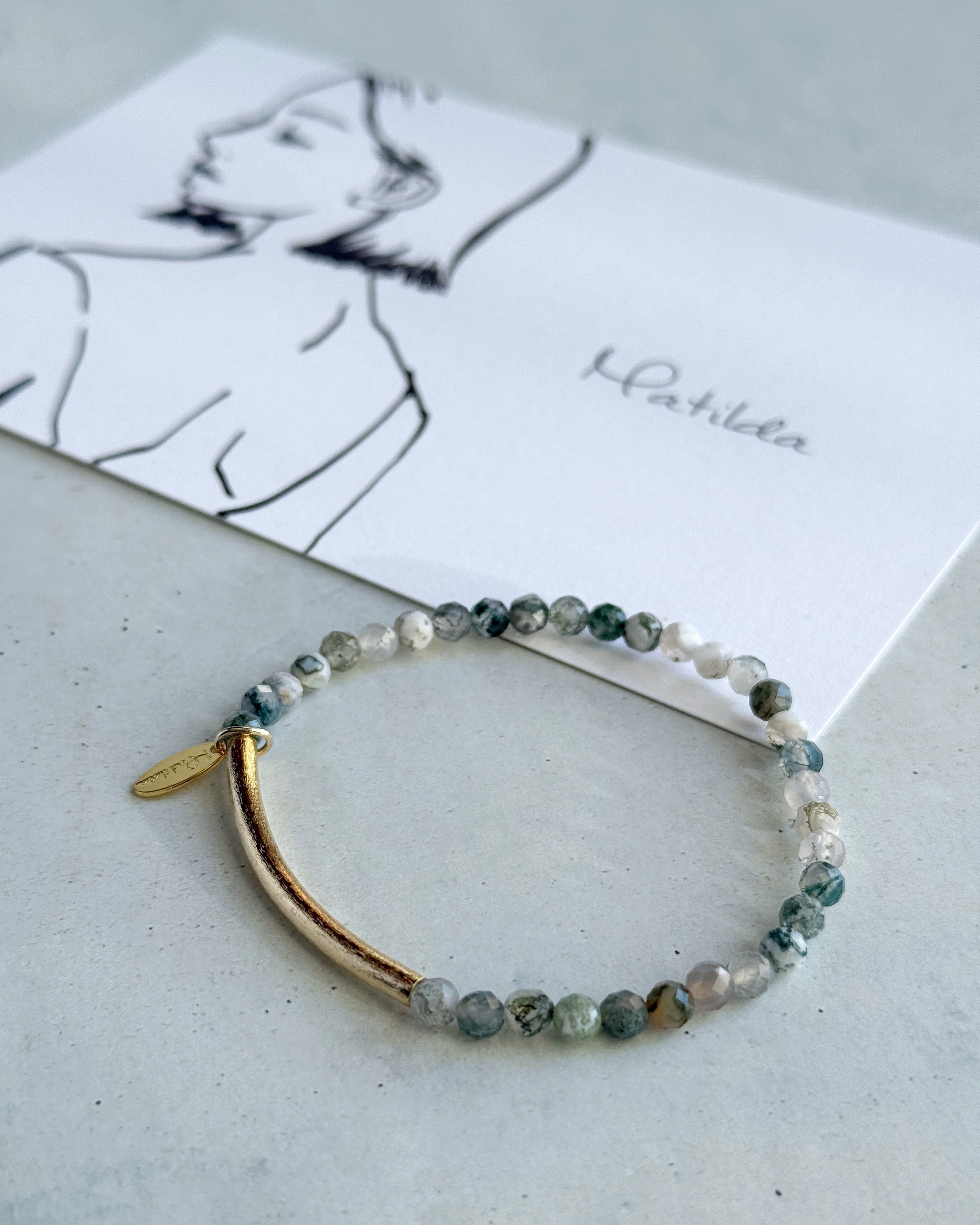 Tube & stone bracelet(モスアゲート)