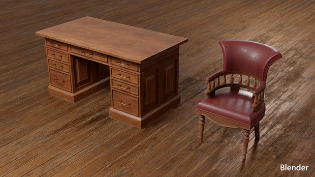 【3D】書斎机とアンティークな椅子