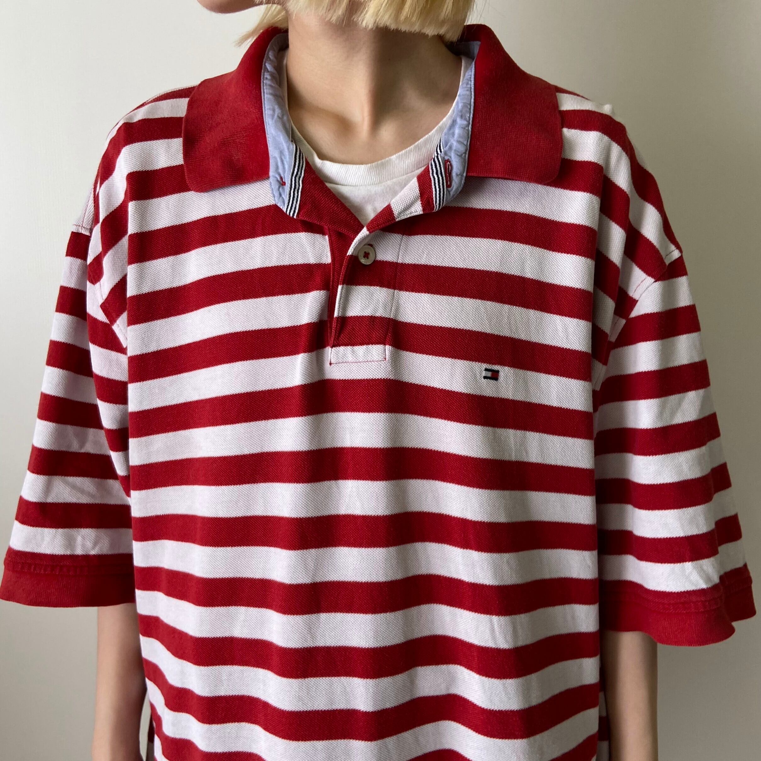 ビッグサイズ Tommy Hilfiger トミーヒルフィガー ボーダー柄 鹿の子 ポロシャツ メンズ2xl 古着 レッド 赤 ポロシャツ Nw27 Cs29 50 Cave 古着屋 公式 古着通販サイト
