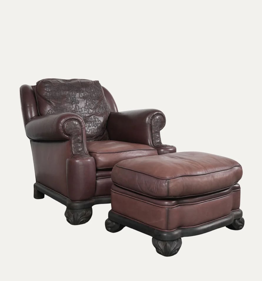 CHROME HEARTS クロムハーツ Leather Cross Patch Lounge Chair & Ottoman Set レザークロスパッチ ラウンジチェア オットマンセット イス カウチソファ