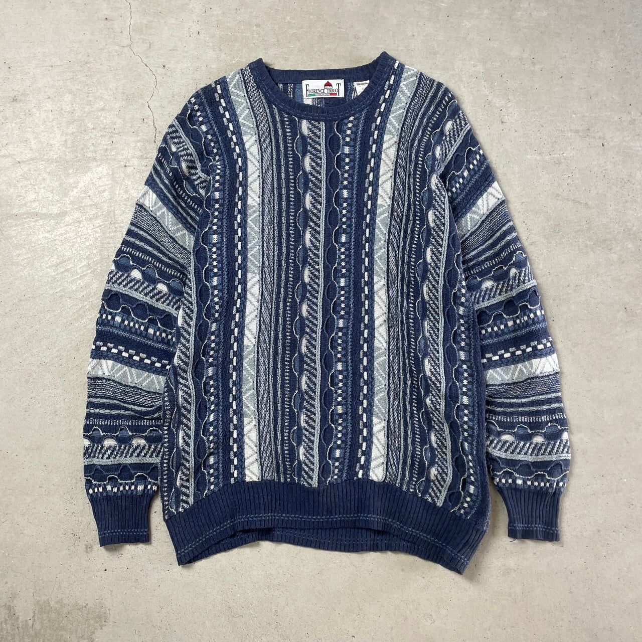 FLORENCE TRICOT クージー風 3Dニット 総柄 コットンニットセーター メンズXL