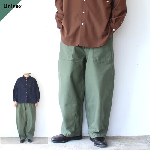 【NEW】HARVESTY ビッグファティーグパンツ Slab back satin Big fatigue pants　（Military green）