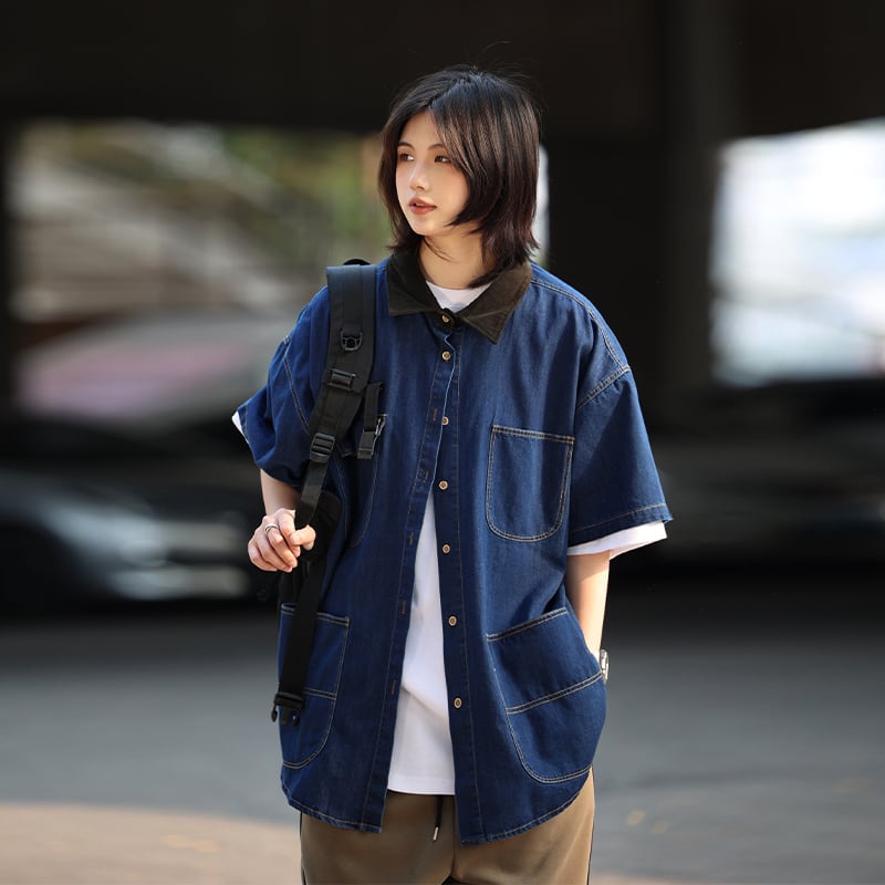デニムカバーオールシャツ / Denim Coverall Short Sleeve Shirt