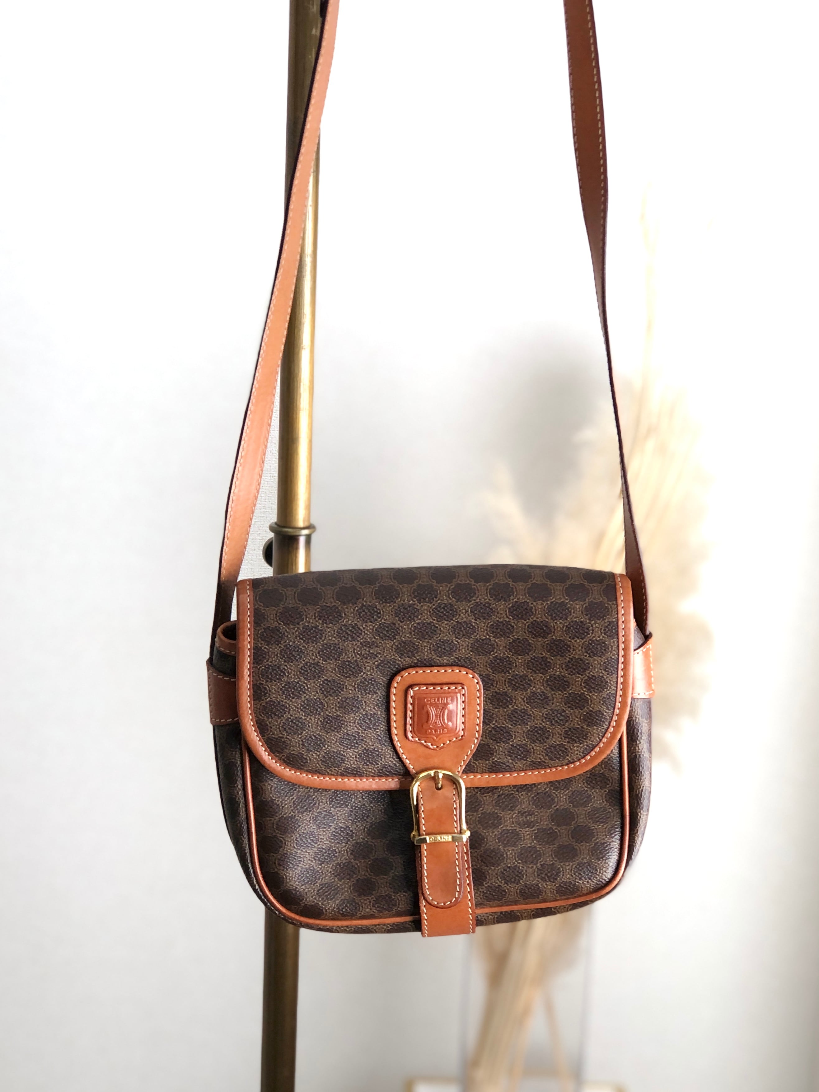 CELINE セリーヌ マカダム ショルダーバッグ ブラウン ブラゾン型押し
