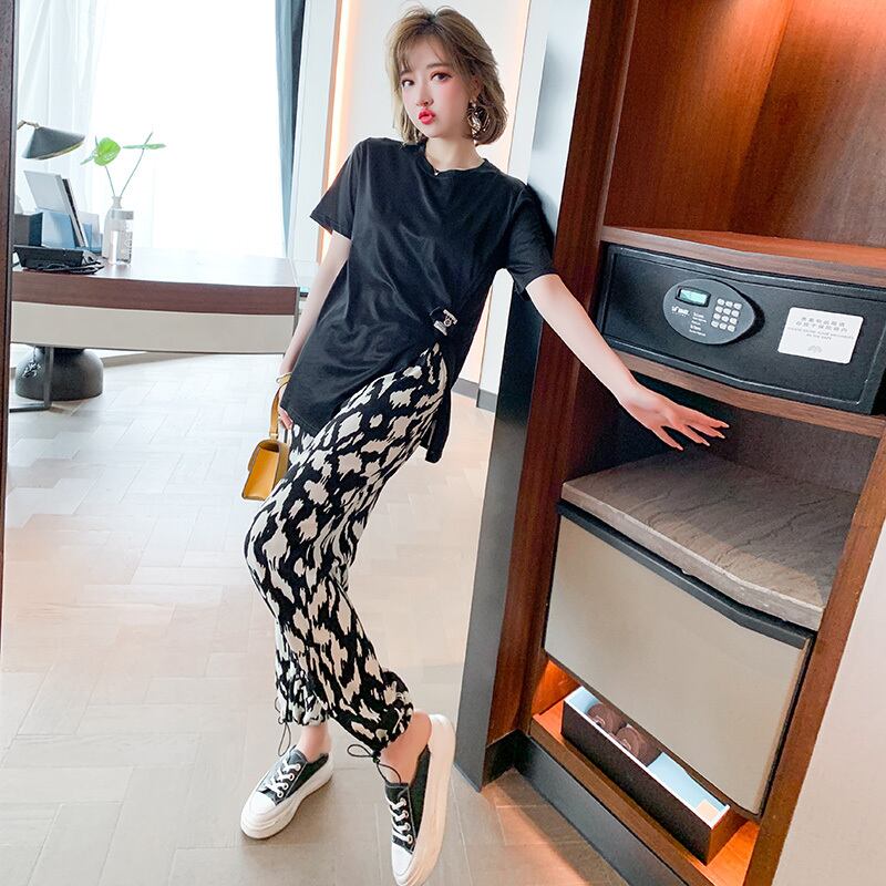 スリットラウンドネックブラウス プリントサマー 夏物 ショーツ ブルマー Oネック MIUCO50462283197