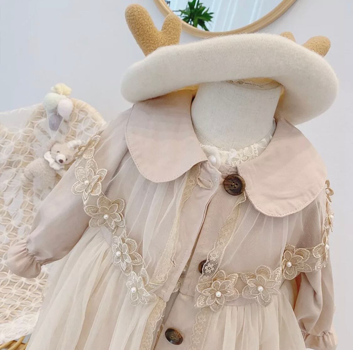 チュールワンピースコート》》》》》海外子供服 ラウンドカラー チュール ベビー キッズ フォト 撮影 ナチュラル トレンチコート ワンピース 春