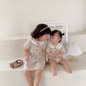 ワンポイントベアチェック柄ロンパース&ワンピース