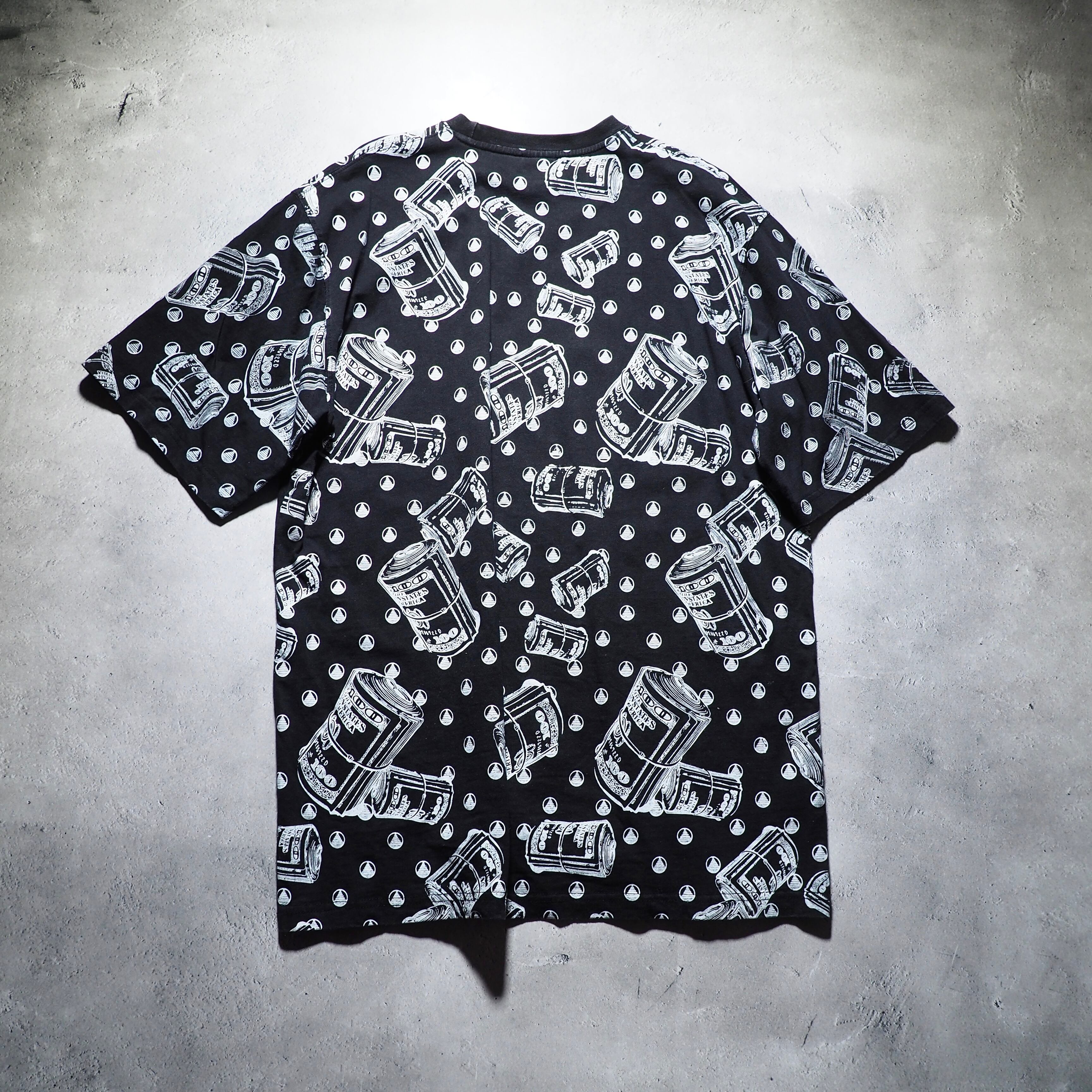 XXXL King loose silhouette wad of bills printed Black Tee