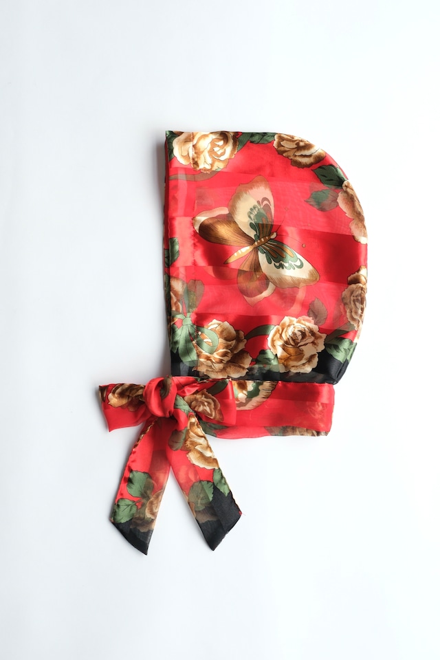 【suie】Scarf hood/ヴィンテージスカーフフード(red butterfly) 【suie】Scarf hood/ヴィンテージスカーフフード(red butterfly)