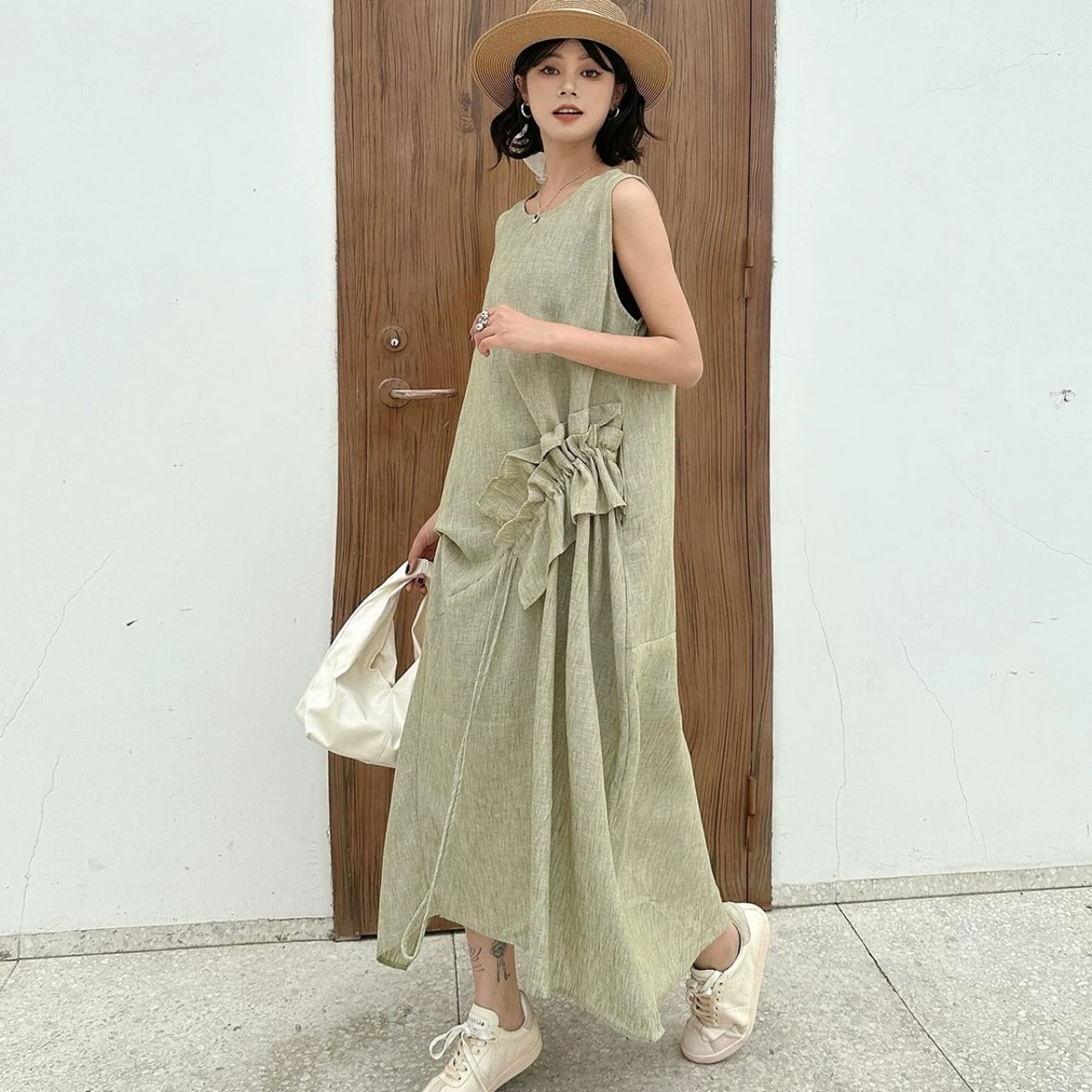 Asymmetric Gathered Sleeveless Dress 01392