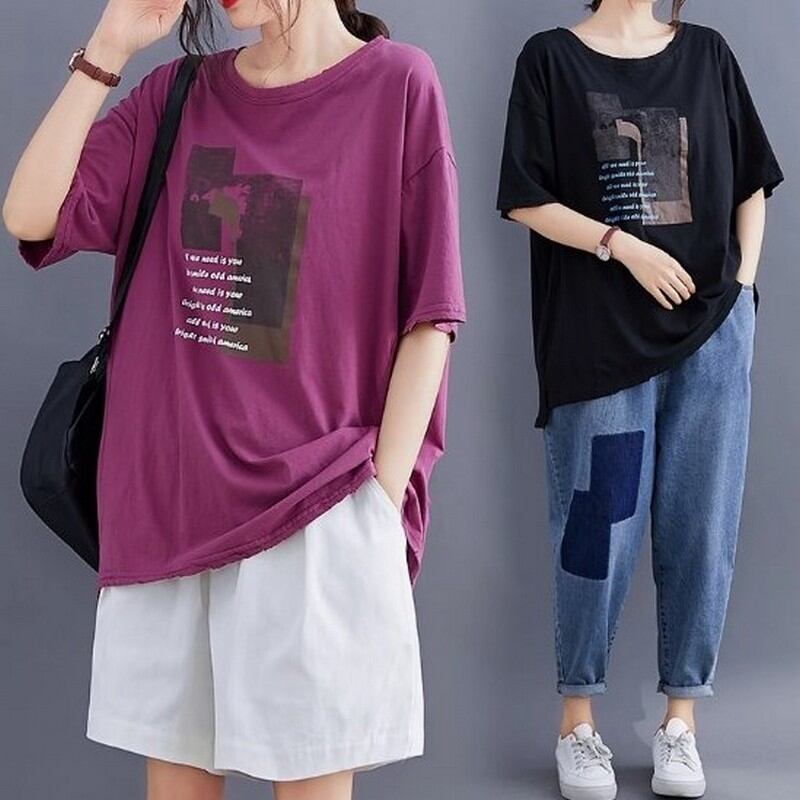 五分袖ニュアンスプリントTシャツ(3色)10760