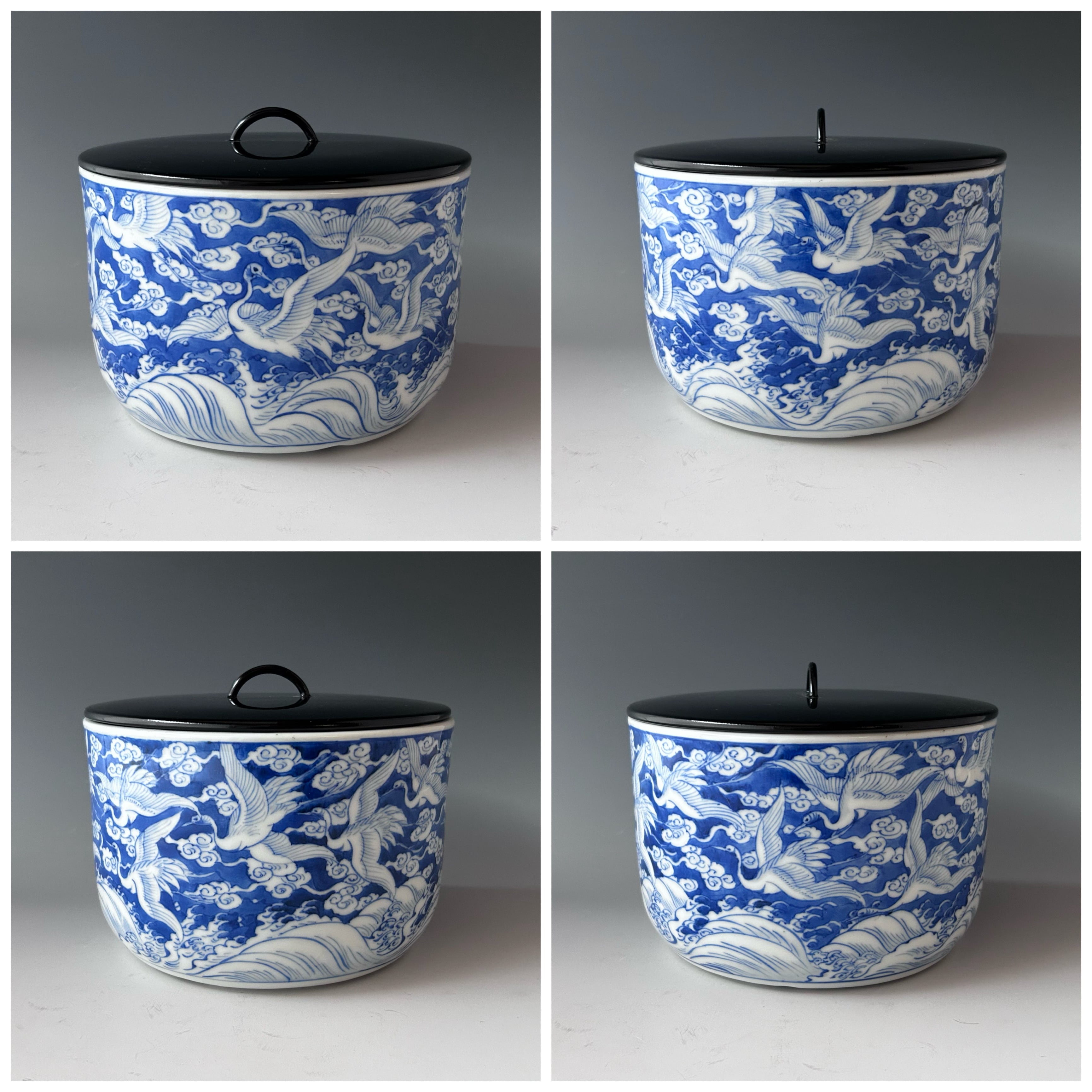 茶道具 新渡 染付 鶴絵 水指 中国 茶会 初釜 稽古 棚 しんと そめつけ