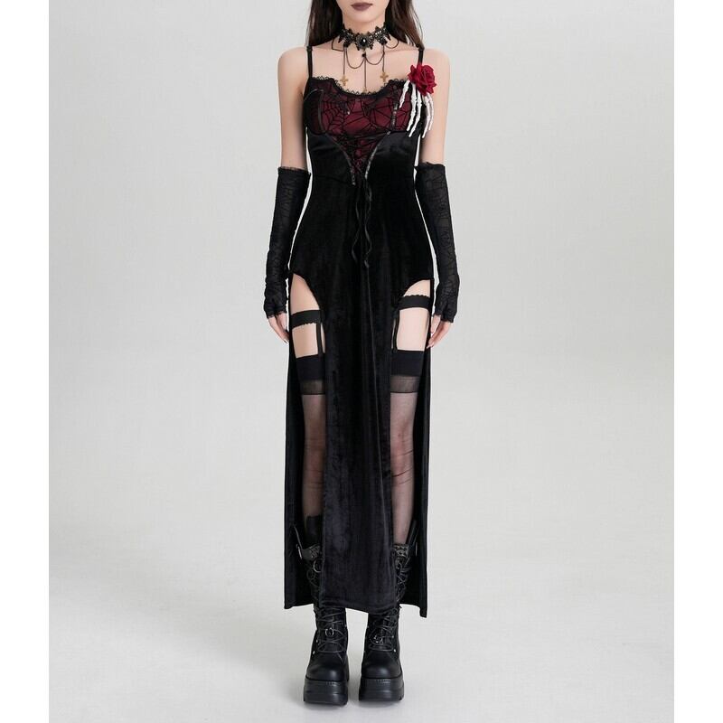 Rose corset slit one-piece r0145