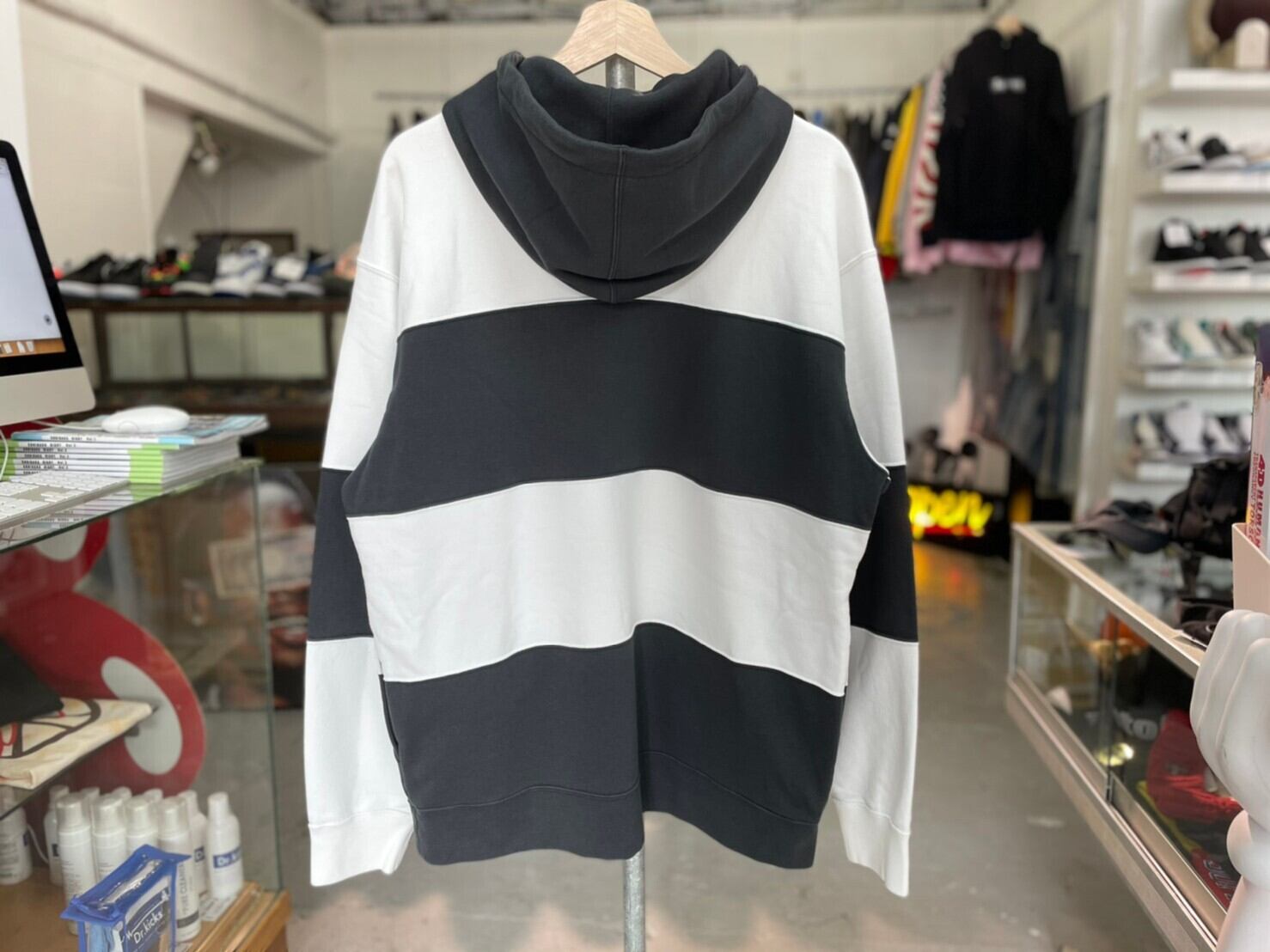 Supreme × NIKE 19SS STRIPE HOODED SWEATSHIRT BLACK LARGE BV7558  
